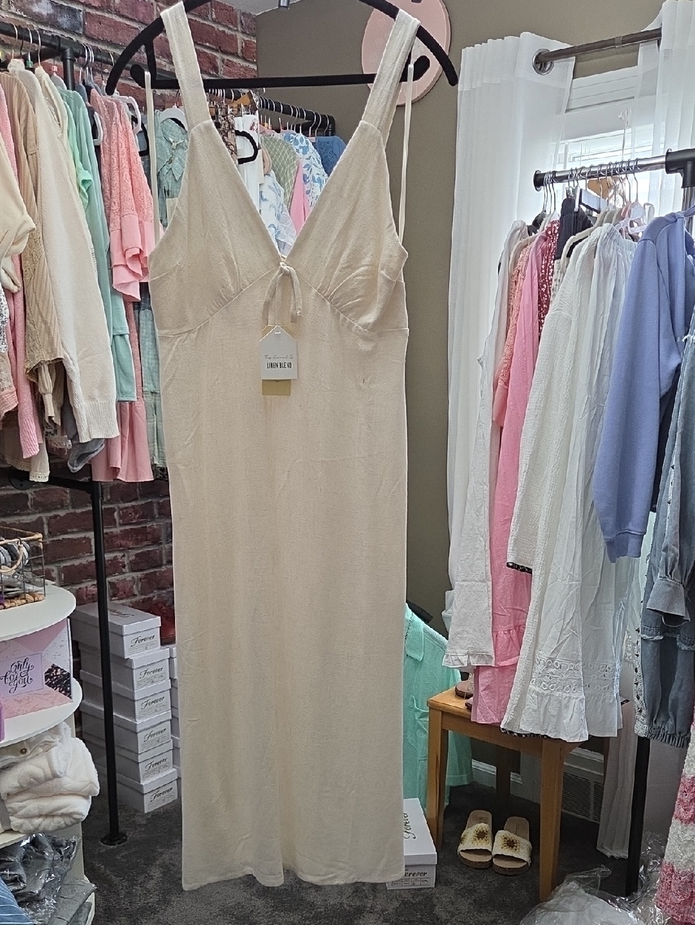 Women's Cream Linen Blend Slip Dress